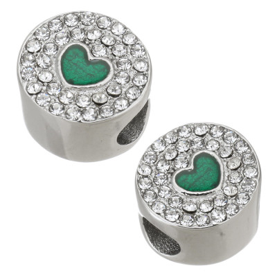 Bead with enamel heart made of surgical steel