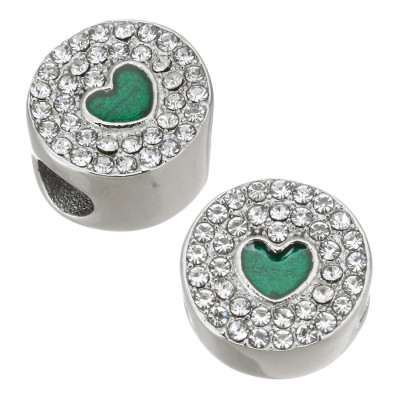 Bead with enamel heart made of surgical steel