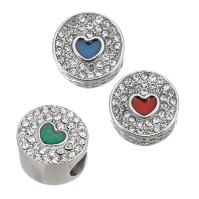 Bead with enamel heart made of surgical steel