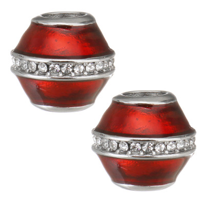 Red bead with chatons in the middle made of surgical steel