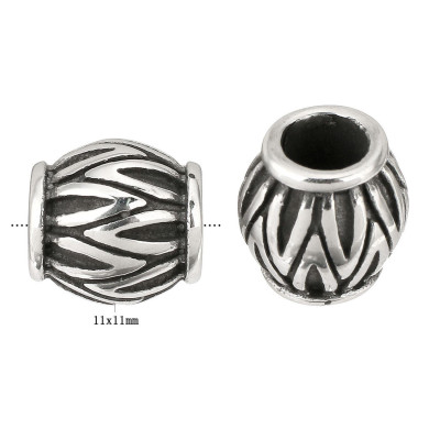 Barrel-shaped bead of surgical steel