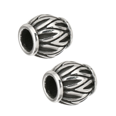 Barrel-shaped bead of surgical steel