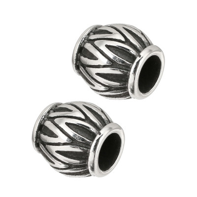 Barrel-shaped bead of surgical steel