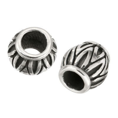 Barrel-shaped bead of surgical steel