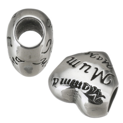 Bead heart with lettering Mamma, Mum, Mama from surgical steel