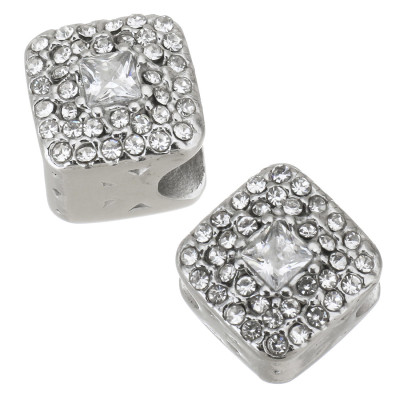 Rhombic rhinestone bead decorated with chatons