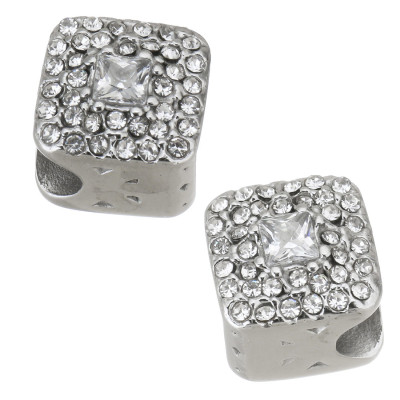 Rhombic rhinestone bead decorated with chatons