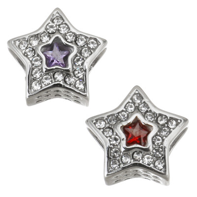 Star bead with Crystal chat and colored star in the middle of surgical steel