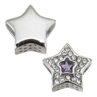Star bead with Crystal chat and colored star in the middle of surgical steel
