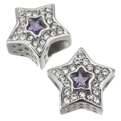 Star bead with Crystal chat and colored star in the middle of surgical steel