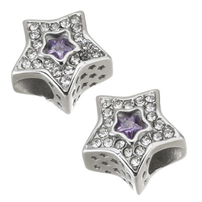 Star bead with Crystal chat and colored star in the middle of surgical steel