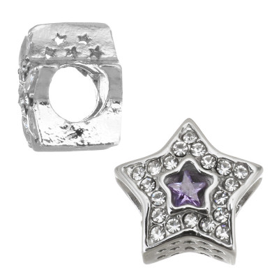 Star bead with Crystal chat and colored star in the middle of surgical steel
