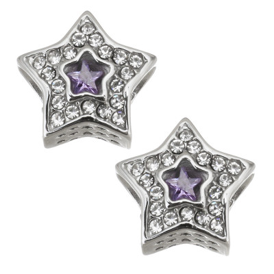 Star bead with Crystal chat and colored star in the middle of surgical steel