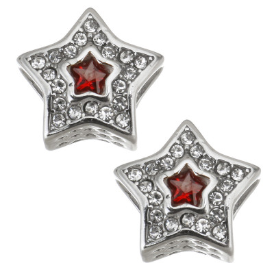 Star bead with Crystal chat and colored star in the middle of surgical steel