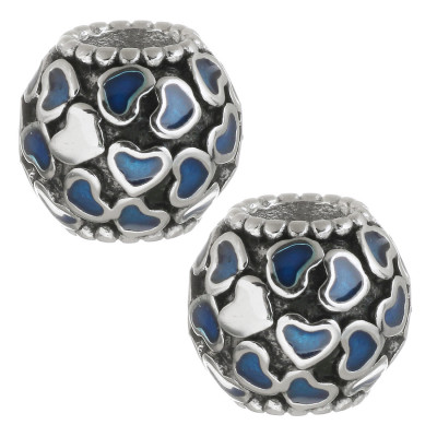 Bead with hearts red or blue enamel surgical steel