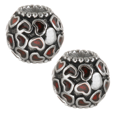 Bead with hearts red or blue enamel surgical steel