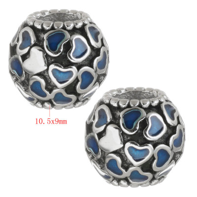 Bead with hearts red or blue enamel surgical steel