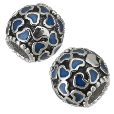 Bead with hearts red or blue enamel surgical steel