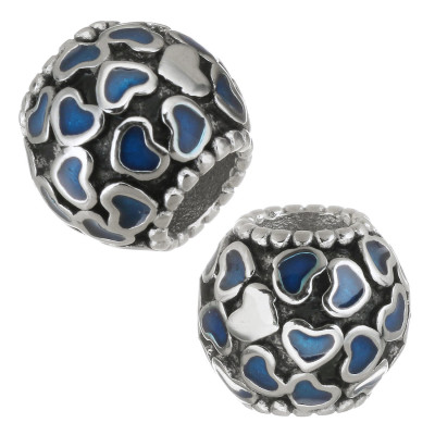 Bead with hearts red or blue enamel surgical steel