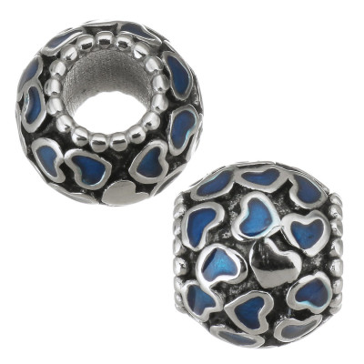 Bead with hearts red or blue enamel surgical steel
