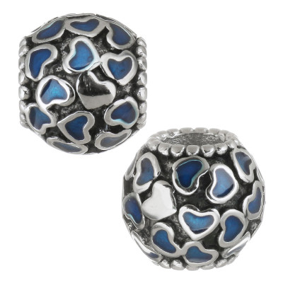Bead with hearts red or blue enamel surgical steel
