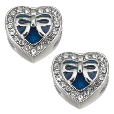 Heart bead with bow in two color combinations of surgical steel
