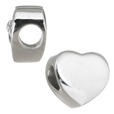 Heart bead with bow in two color combinations of surgical steel