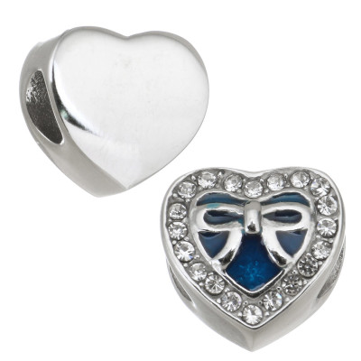Heart bead with bow in two color combinations of surgical steel
