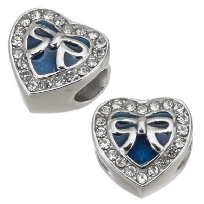 Heart bead with bow in two color combinations of surgical steel