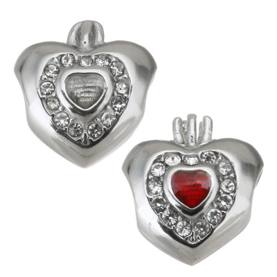 Heart bead with crown in two color combinations of surgical steel