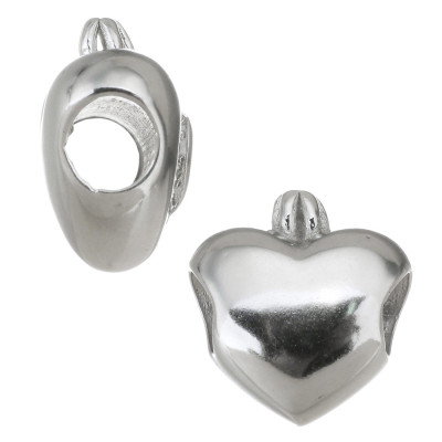 Heart bead with crown in two color combinations of surgical steel