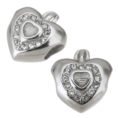 Heart bead with crown in two color combinations of surgical steel