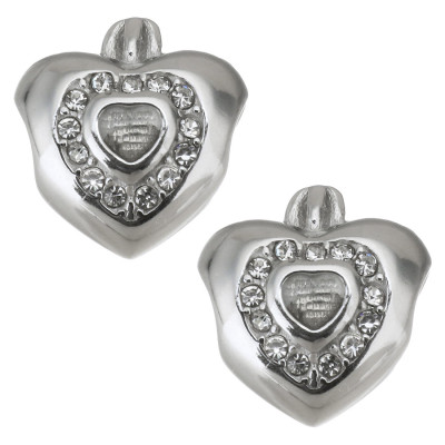 Heart bead with crown in two color combinations of surgical steel