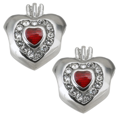 Heart bead with crown in two color combinations of surgical steel