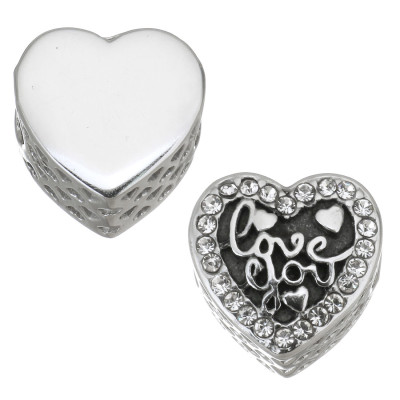 Heart bead with inscription I love you surgical steel