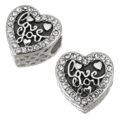 Heart bead with inscription I love you surgical steel