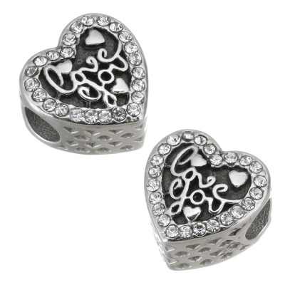 Heart bead with inscription I love you surgical steel