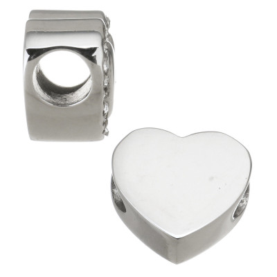 Heart bead with pink rhinestones and LOVE inscription made of surgical steel