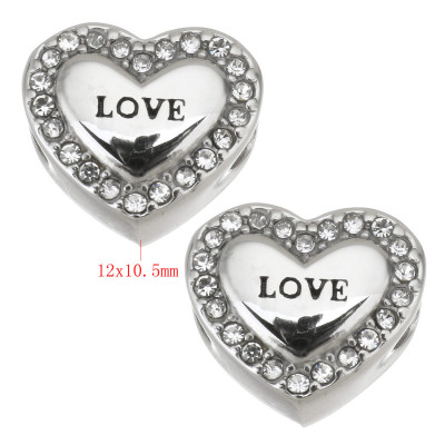 Heart bead with pink rhinestones and LOVE inscription made of surgical steel