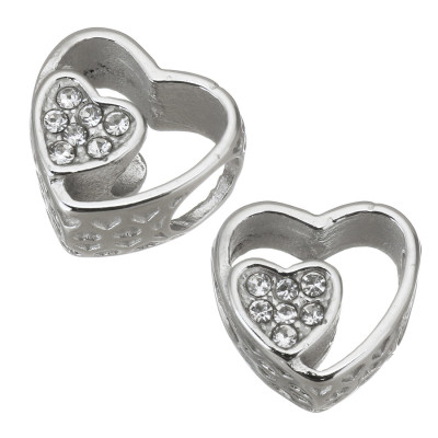 Heart bead with chaton heart in the middle made of surgical steel