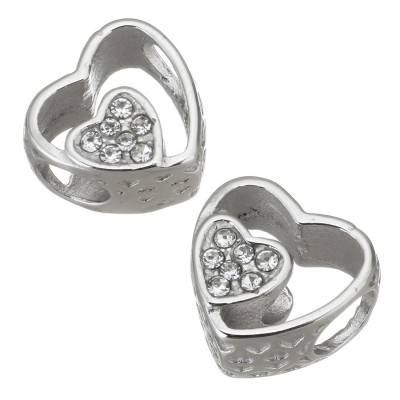 Heart bead with chaton heart in the middle made of surgical steel