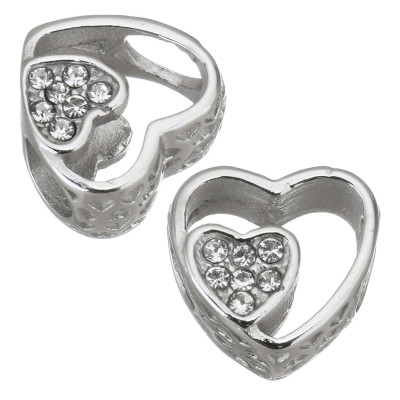 Heart bead with chaton heart in the middle made of surgical steel