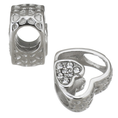 Heart bead with chaton heart in the middle made of surgical steel