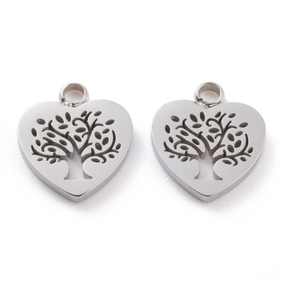 Heart-shaped pendant with a tree of life made of surgical steel