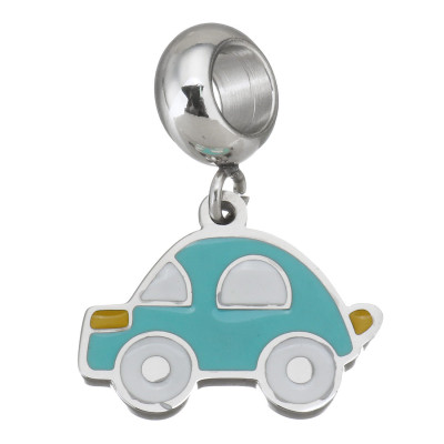 Pendant with eyelet and toy car in three color variations surgical steel