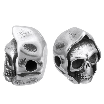 Bead with a small thread skull in a surgical steel hood