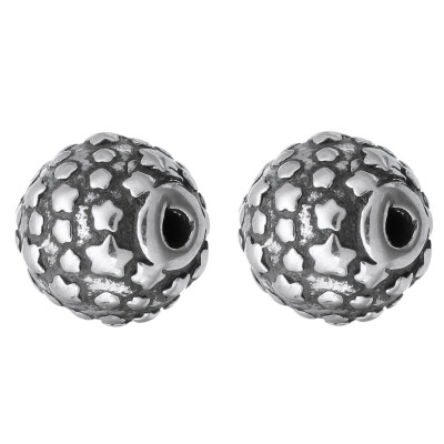 Bead with stars surgical steel silver patina
