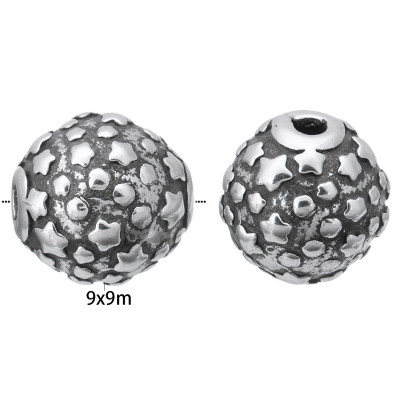 Bead with stars surgical steel silver patina