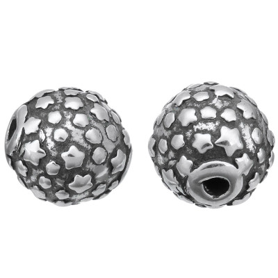 Bead with stars surgical steel silver patina