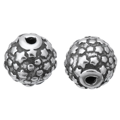 Bead with stars surgical steel silver patina